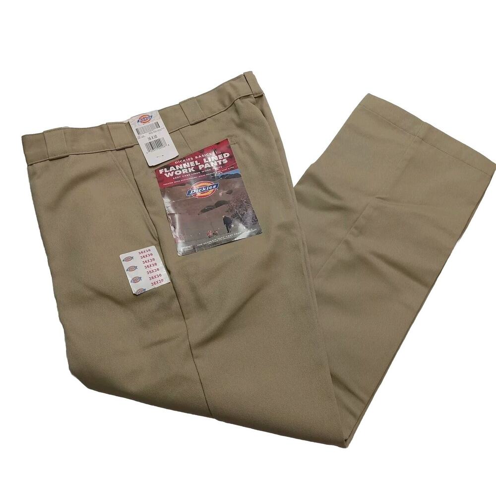 Vintage Dickies Work Pants Flannel Lined Men's Size 36x30 Chino Biege Easy Care